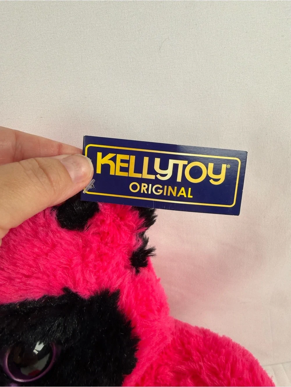 Kellytoy Hot Pink and Black Panda Plush with Purple Snout